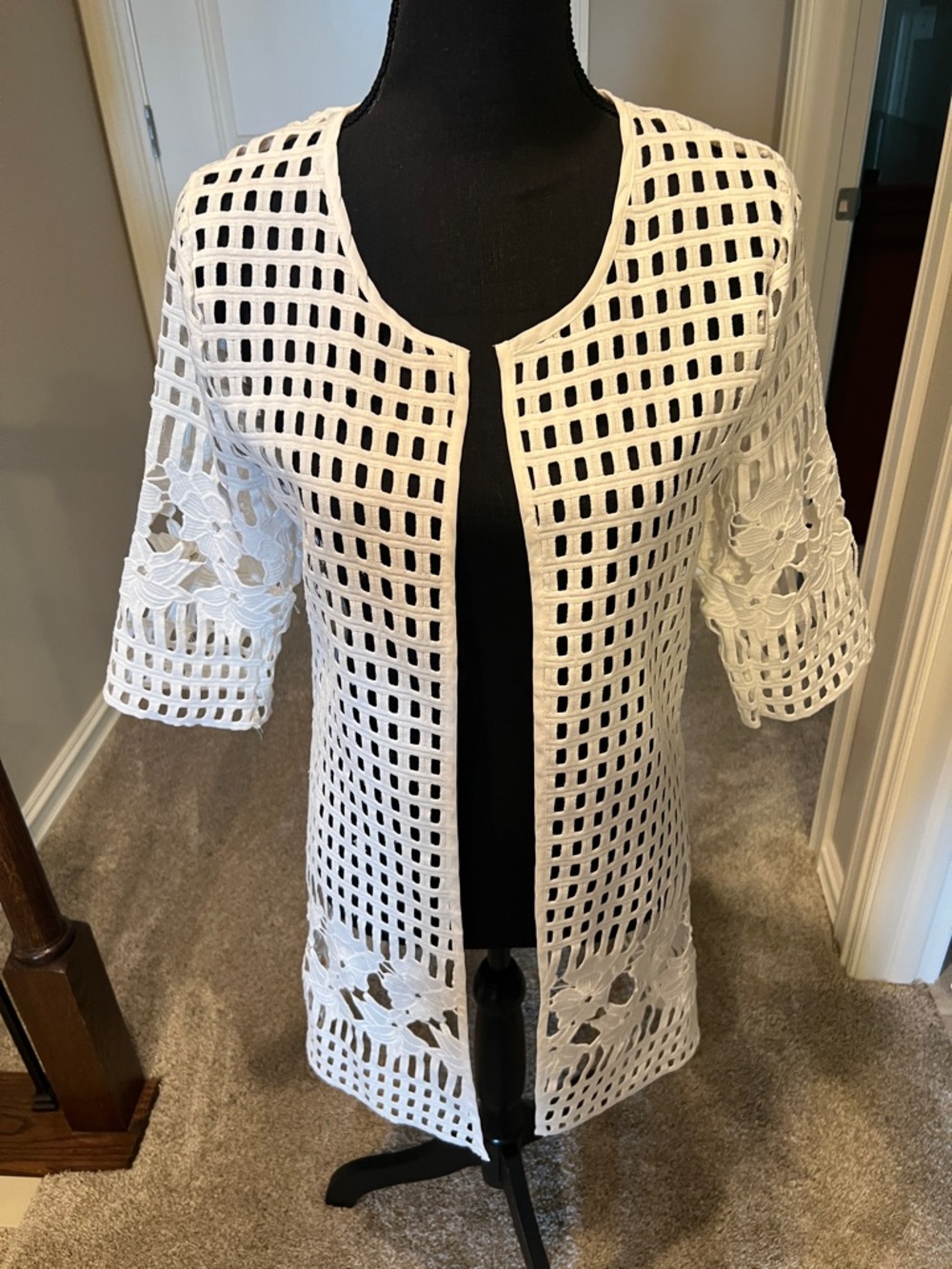 Feratelli White Crochet Openwork Kimono Coverup